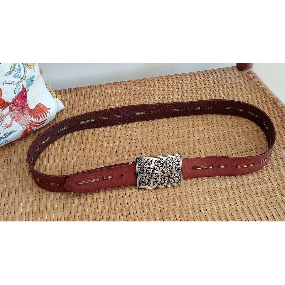 RG Bertrand Leather Belt W/Rectangular Silver Buckle Size:44 NWT Brown - Picture 9 of 9